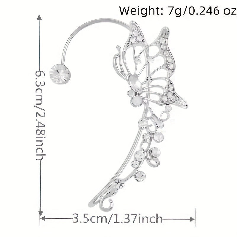 1/ 2pcs/ set of fashionable and shiny butterfly fairy earrings, exquisite and luxurious fairy ear crawling earrings, no need for perforation, suitable for women and girls, handmade fantasy role-playing elf ears
