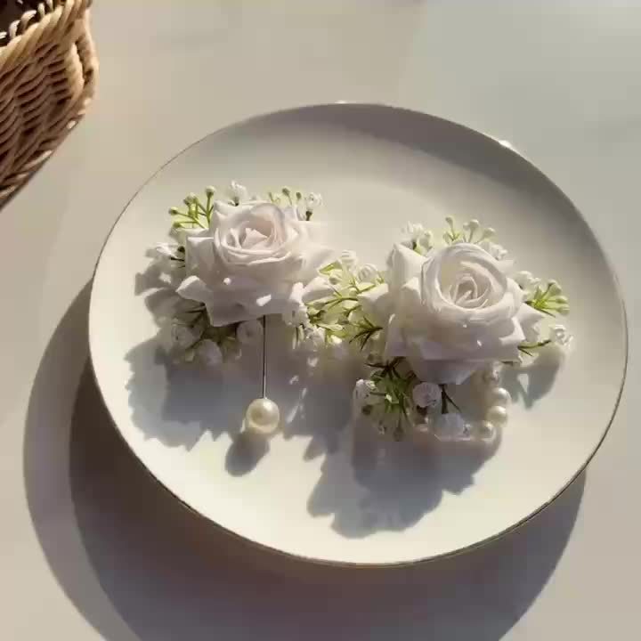 2pcs Elegant Rose Corsage and Wrist Flower Set in Polyester Fiber for School Events, Parties, Weddings Decorations