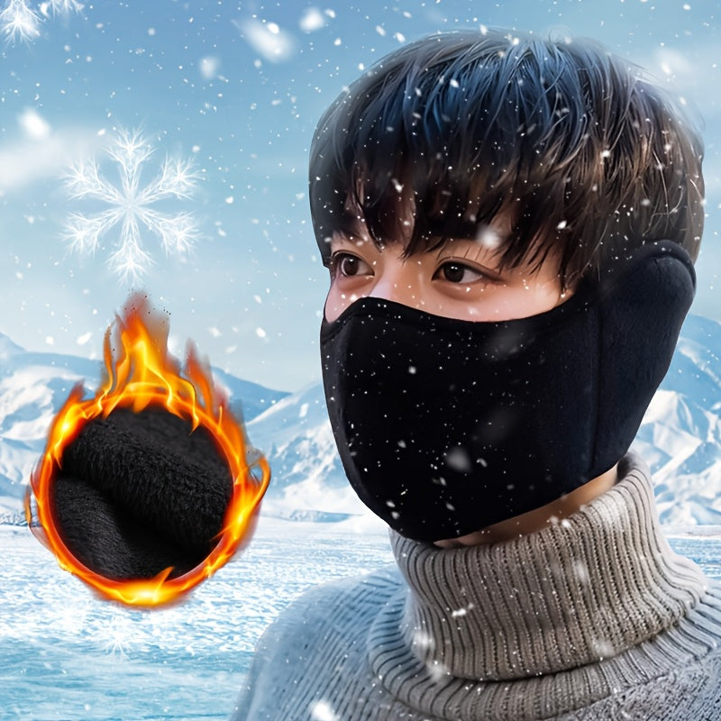 Winter Face & Ear Warmer - Windproof, Thickened for Extra Warmth, Breathable Cycling Mask in Black