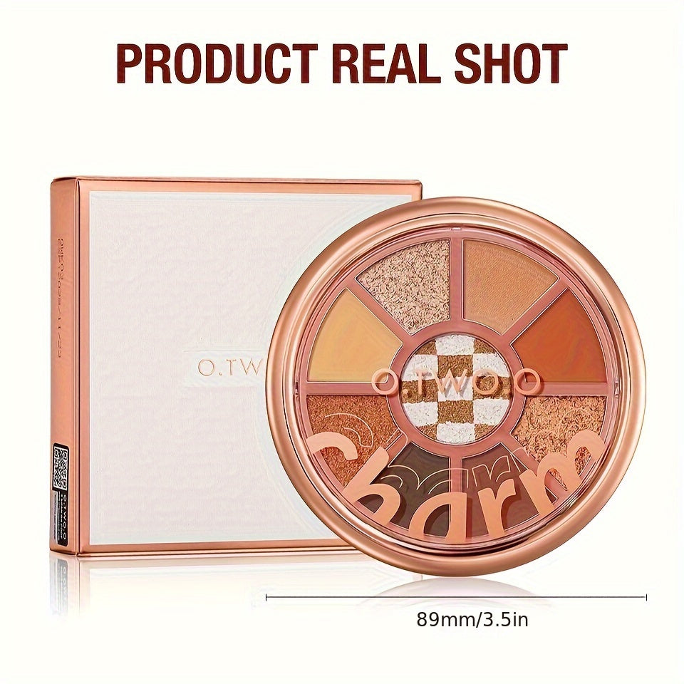 O.TWO.O Velvet Smooth Eyeshadow Palette - 9 Vibrant Colors, Matte & Shimmer Finish, Long-Lasting High Pigment Makeup with Rose Golden Compact, Perfect for Valentine’s Day or Everyday Glam