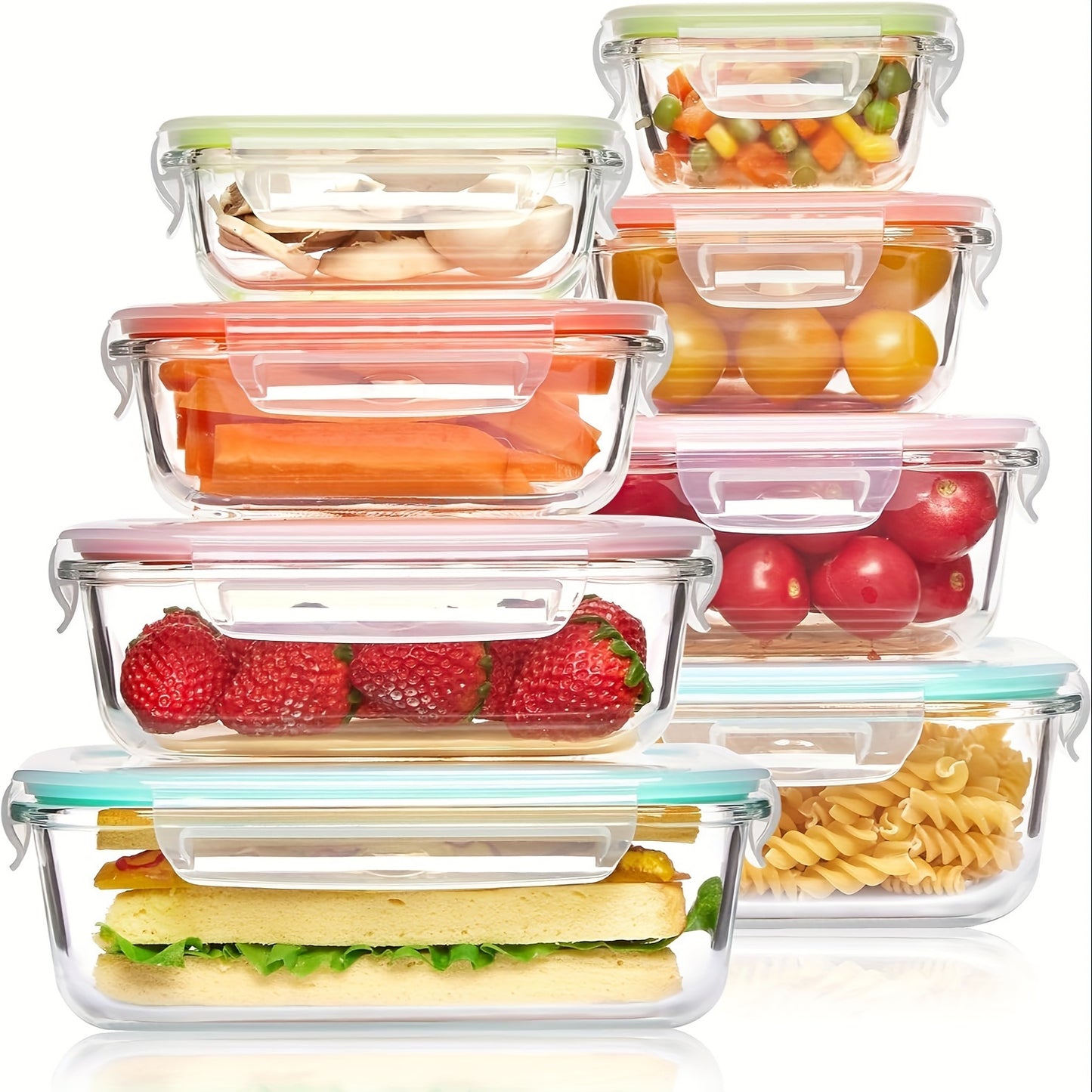 8pcs BPA-Free Glass Food Storage Containers with Leak-Proof Locking Lids – Microwave, Oven, Freezer & Dishwasher Safe – Perfect for Meal Prep, Snacks, Fruits & Veggies