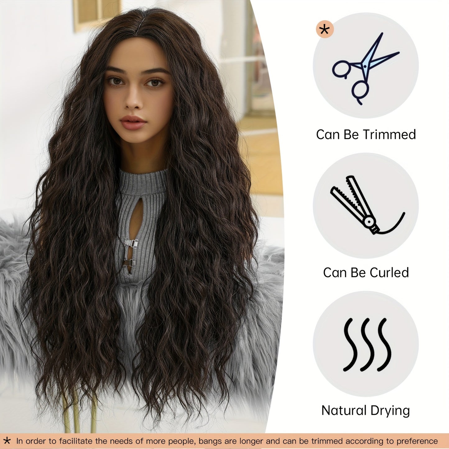 Women's Cold Brown Long Wavy Curly Wave Wig, 150% Density, Rose Net Cap, Tanglon Silk, Elegant Style, All Ethnicities, No Lace Full Top Hairpiece for Daily Wear