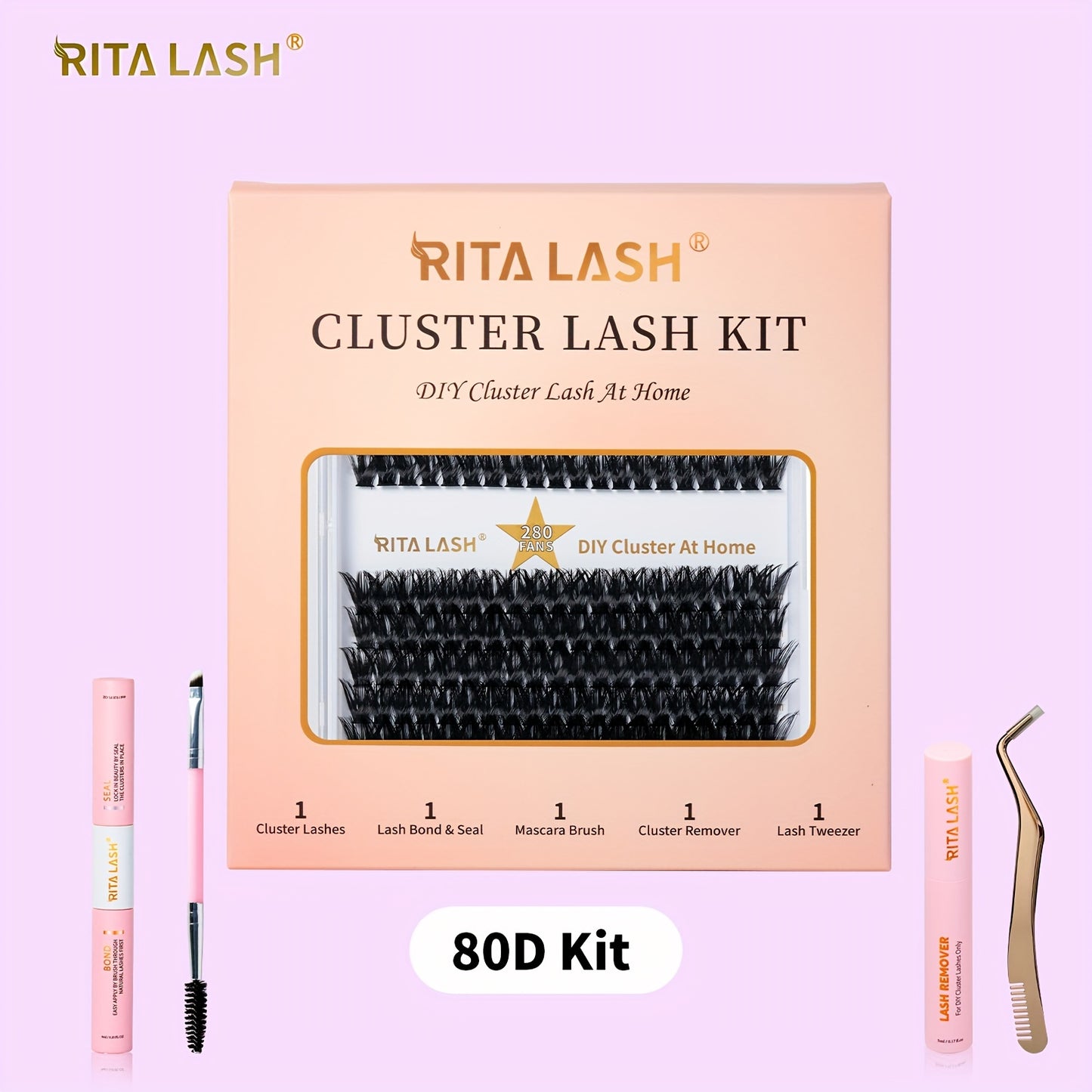 RITALASH DIY Lash Extension Kit, 280 Pcs Lash Clusters With Lash Bond And Seal, Mascara Brush Cluster Lash Glue Remover, Lash Applicator