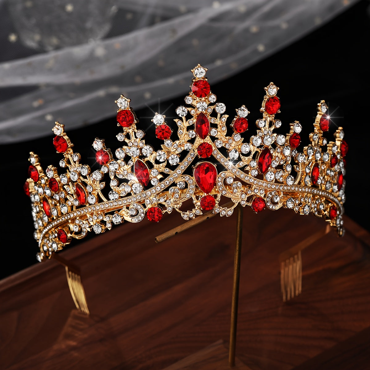 1pc Golden Metal Zinc Alloy Rhinestones Crown Party Queen Hair Decoration, Elegant Crystal Princess Crown Bride Wedding Tiara for Women, ideal choice for gifts