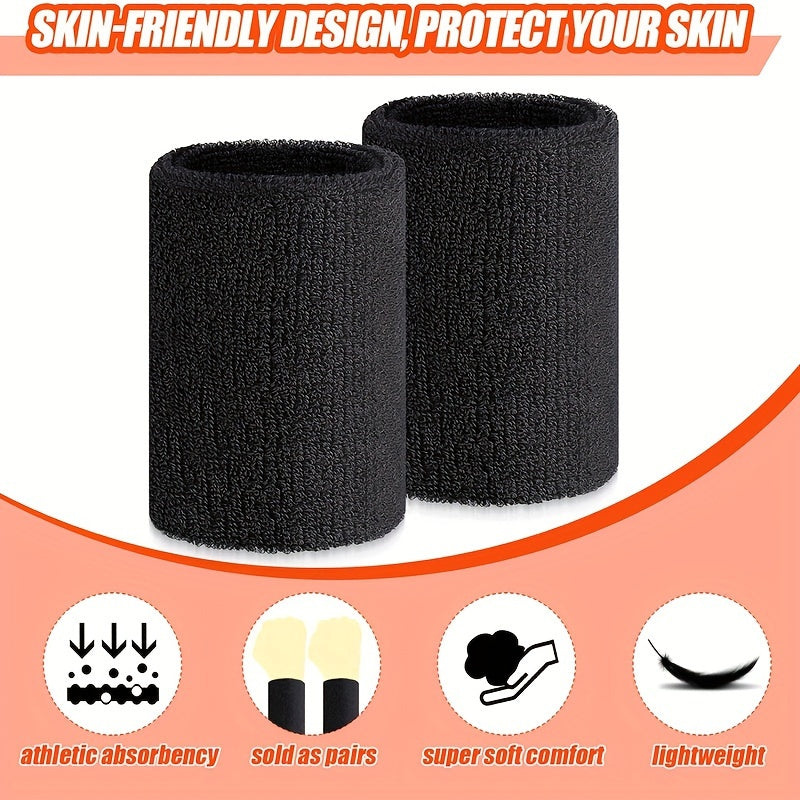 6pcs 10.16 Cm Wristbands Sweatbands Tennis Wristbands Gymnastics Wristbands Grips Sports Elastic Wristbands Sweatbands Thick Wristbands For Workout Tennis Football Running