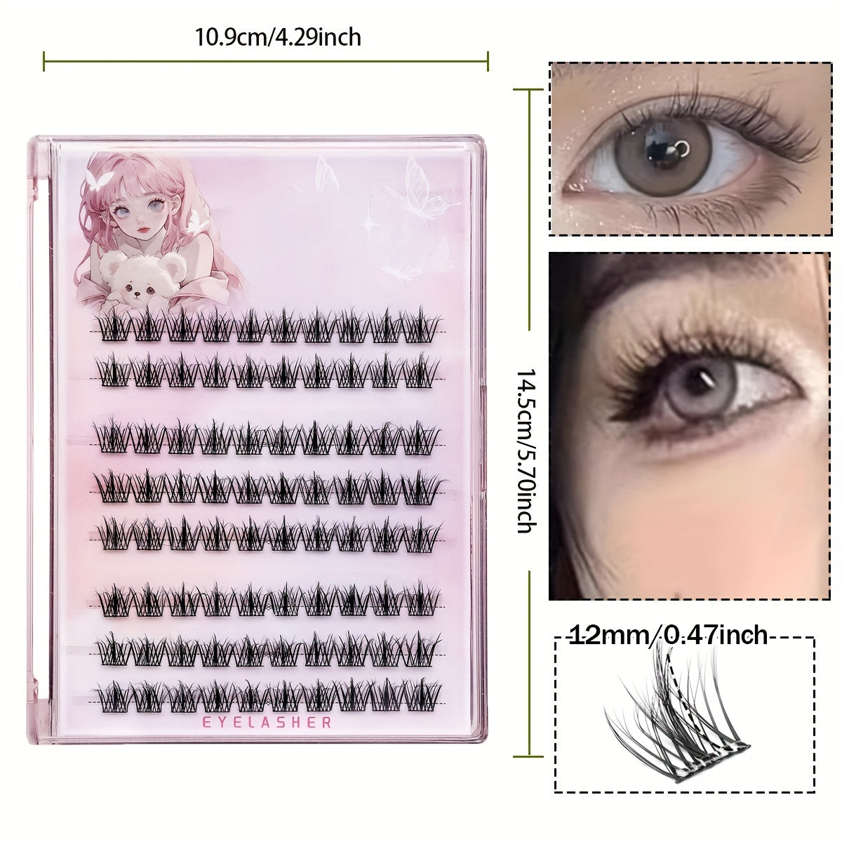 80 Clusters of 5D Faux Mink Eyelash Clusters Self-Adhesive with No Need for Glue The False Eyelashes Present a Fluffy and Messy Look Being Easy to Apply and Reusable