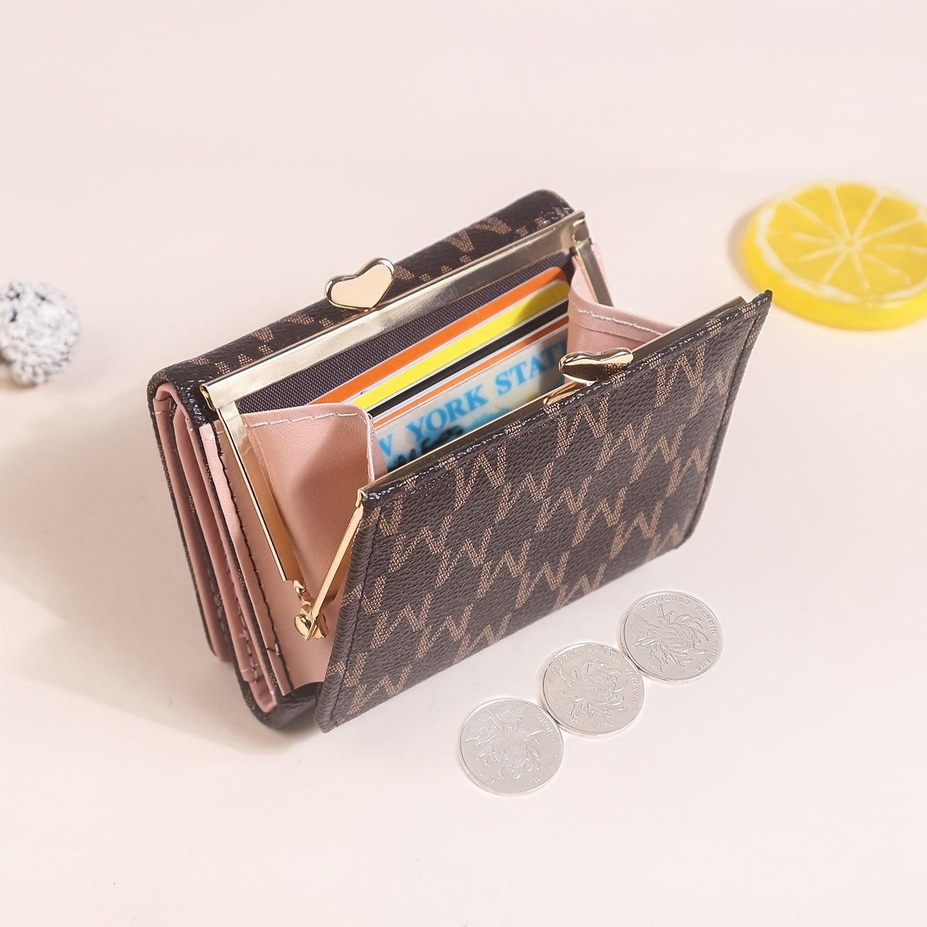 "Mother's Day Gift for Mom - Designer Monogram Tri-Fold Wallet w/ 12 Card Slots & Heart-Shaped Clasp | Vegan Faux Leather Compact Credit Card Holder, Stylish Women's Wallet (Perfect Gift for Her - Birthday, Anniversary & Moth