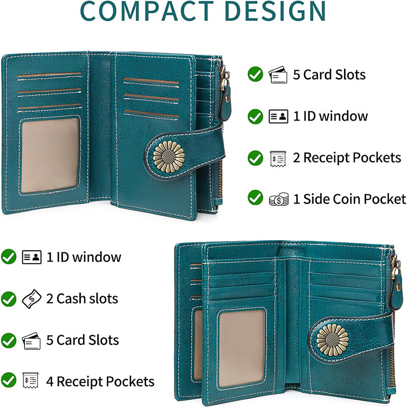 Women's Genuine Leather Short Wallet Card Holder, RFID Anti-theft Brush Coin Bag, Large Capacity Women's Credit Card Wallet with 18 Card Slots, 1 Coin Bag and 2 Cash Slots, Safely Store Cards and Cash, Fashionable and Elegant