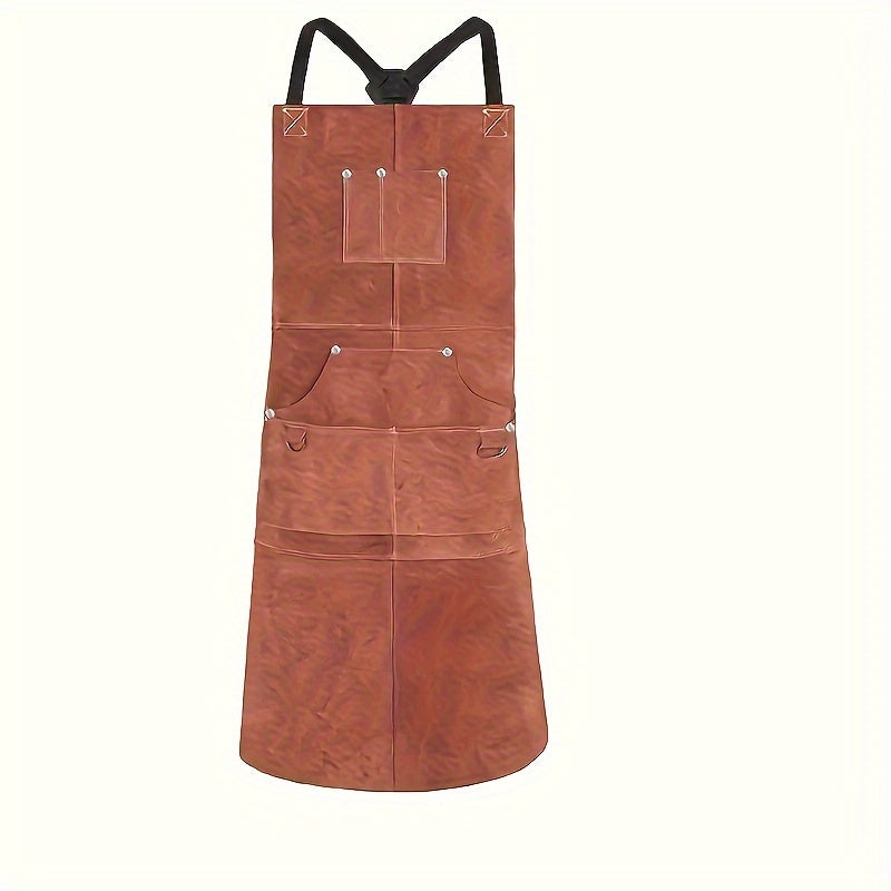 Leather Welding Work Shop Apron With 6 Pockets Heat Flame Resistant Cowhide Welder Apron Heavy Duty Blacksmith Aprons Adjustable For Welders Men Women