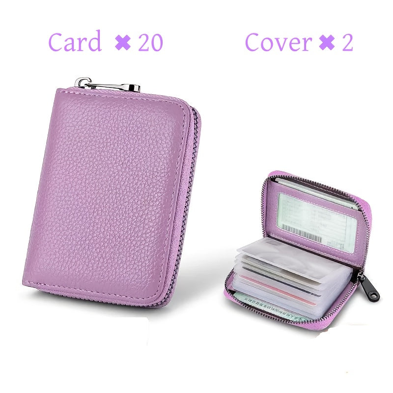 1pc, Stylish Large Capacity Multi-Slot Card Holder – Unisex Synthetic Leather Wallet with Detachable ID Window, Anti-Theft Zipper Closure, Compact Design in Black, Blue, Pink, Purple & More, Perfect Gift for Professionals,