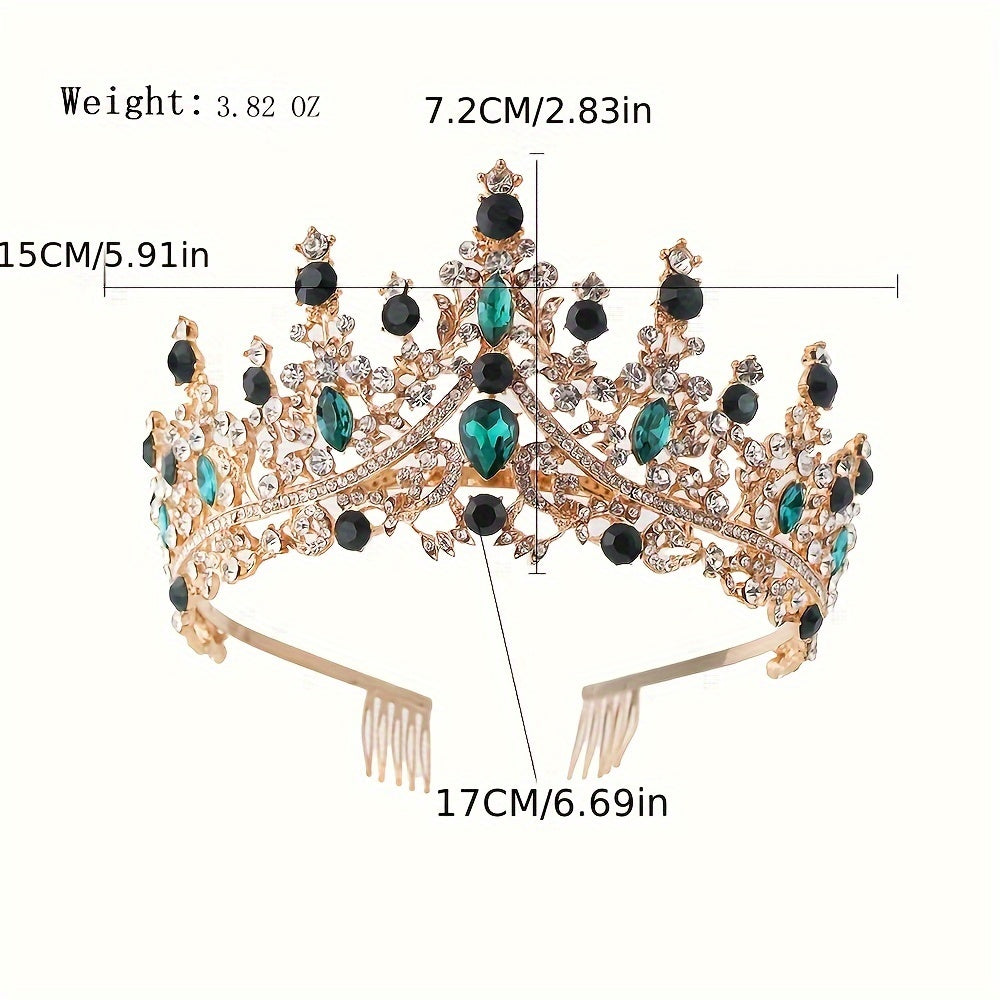 1pc Golden Metal Zinc Alloy Rhinestones Crown Party Queen Hair Decoration, Elegant Crystal Princess Crown Bride Wedding Tiara for Women, ideal choice for gifts