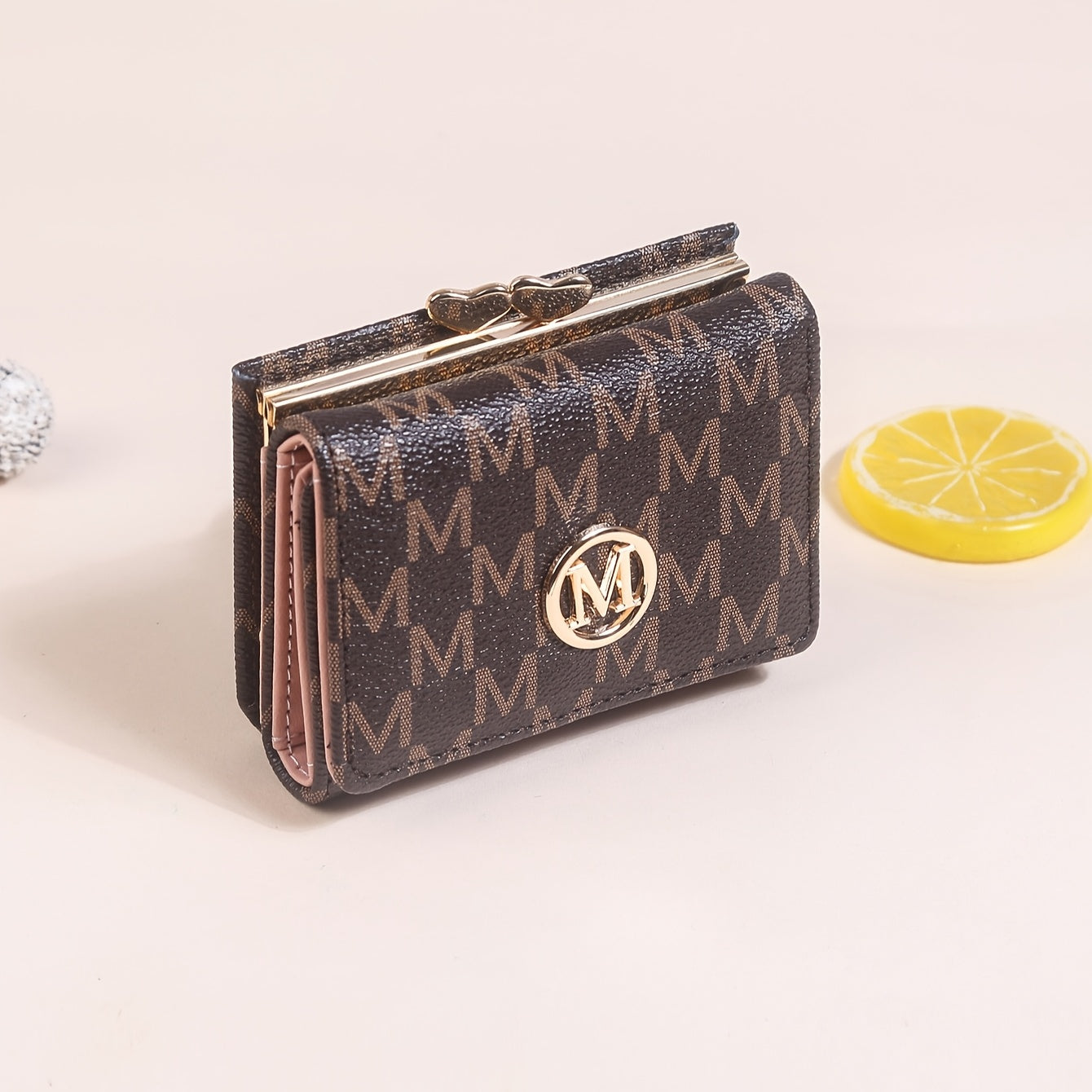 "Mother's Day Gift for Mom - Designer Monogram Tri-Fold Wallet w/ 12 Card Slots & Heart-Shaped Clasp | Vegan Faux Leather Compact Credit Card Holder, Stylish Women's Wallet (Perfect Gift for Her - Birthday, Anniversary & Moth