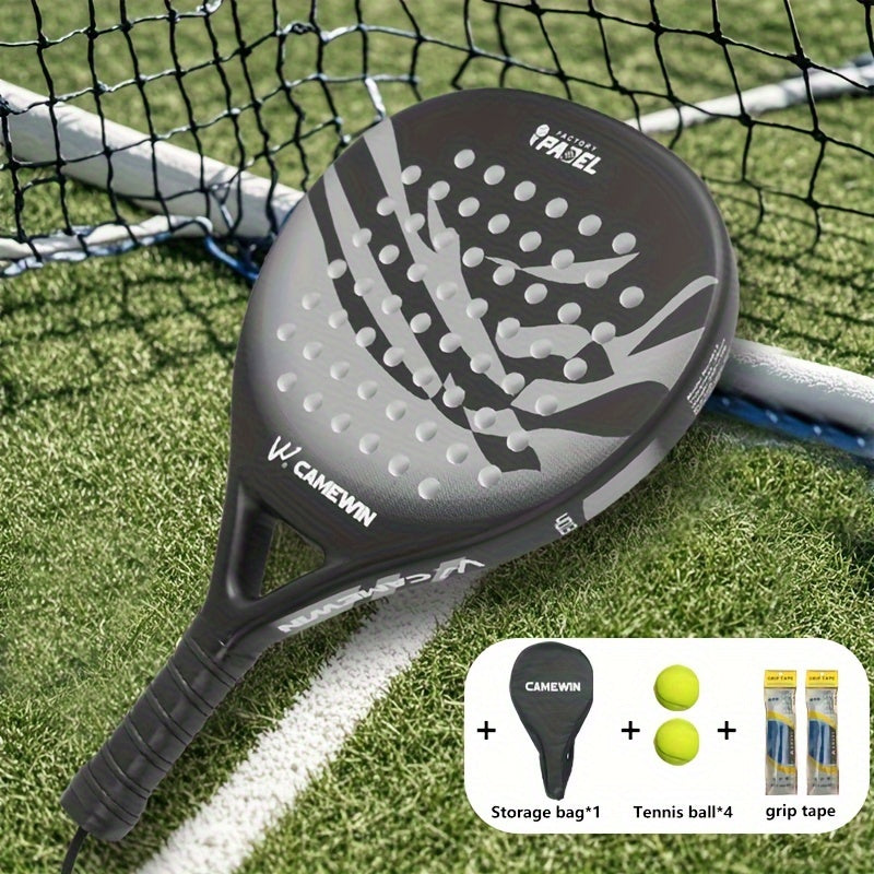 1set, Carbon Fiber Padel Tennis Racket, 2 Tennis Balls, 2 Racket Overgrips And 1 Storage Bag, Outdoor Sports Training Equipment
