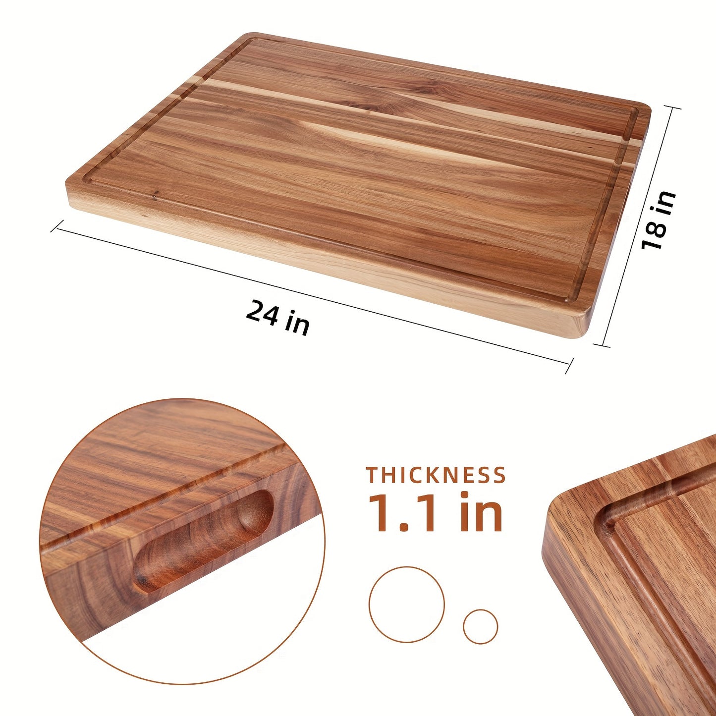 XXL Acacia Cutting Board - Extra Large Charcuterie & Cheese Serving Tray, Durable Wooden Chopping Board for Kitchen, Ideal for Food Prep, Serving Meat, Vegetables, and Cheese, Meat Chopping Board|Rustic Kitchen Accessory|Acac