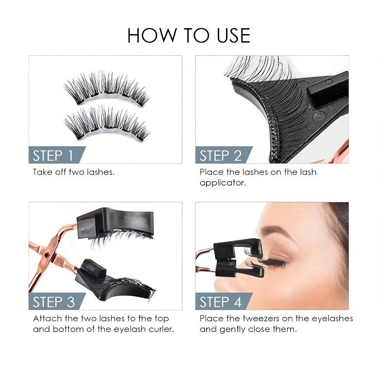 3 Styles of Magnetic False Eyelashes, 12pcs, Tweezers + Brush, Magnetic False Eyelashes Natural Set for Beginners