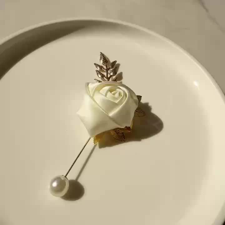 1pc High-end Faux Pearl & Rose Bud Boutonniere For Wedding Party Prom Decorations