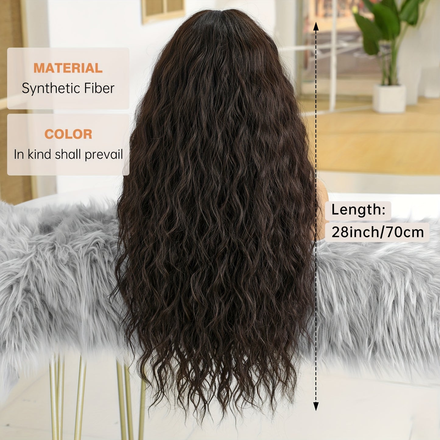 Women's Cold Brown Long Wavy Curly Wave Wig, 150% Density, Rose Net Cap, Tanglon Silk, Elegant Style, All Ethnicities, No Lace Full Top Hairpiece for Daily Wear