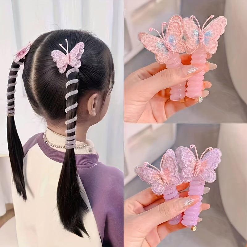 2 Cute Three-Dimensional Butterfly Phone Line Hair Rings, Suitable for Girls, High Elasticity Phone Line Hair Rings, Mixed Color Resin And Embroidered Butterfly Headpieces, Suitable for Daily And Casual Wear, Suitable for All