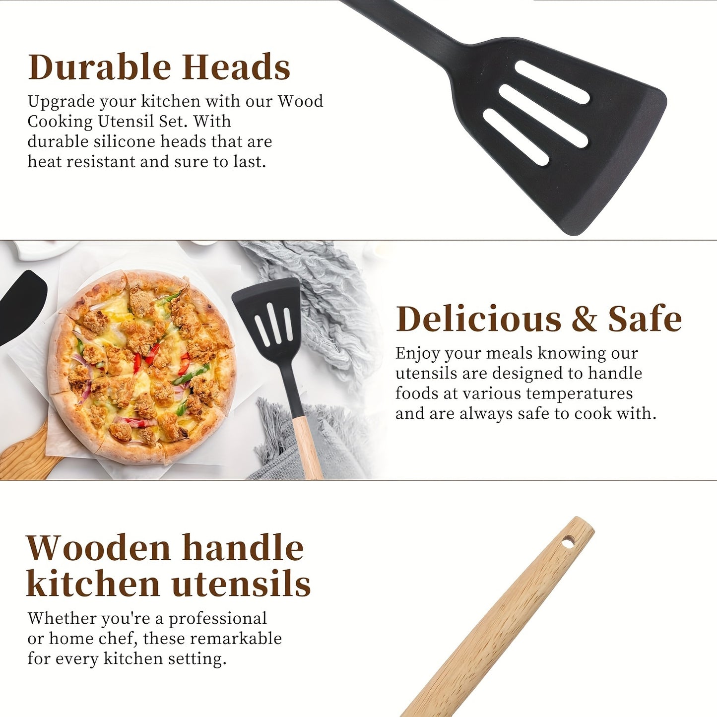 Kitchen Utensils Set- 46 pcs Cooking Utensils with Tongs, Spoon, Meat Chopper, Spatula & Opener Made of Heat-Resistant Food Grade Silicone and Wooden Handles Kitchen Gadgets Tools Set for Nonstick Cookware, With hooks