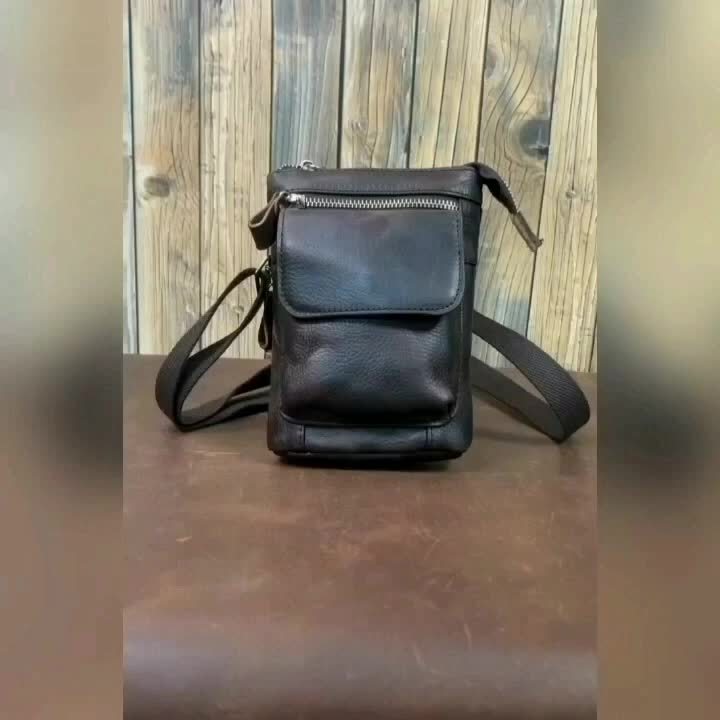 Genuine Leather Crossbody Bag, Casual Retro Style, Multi-Functional Outdoor Purse with 7-inch Mobile Phone Pocket, Hook Wear Belt, Uncharged - Ideal for Going Out
