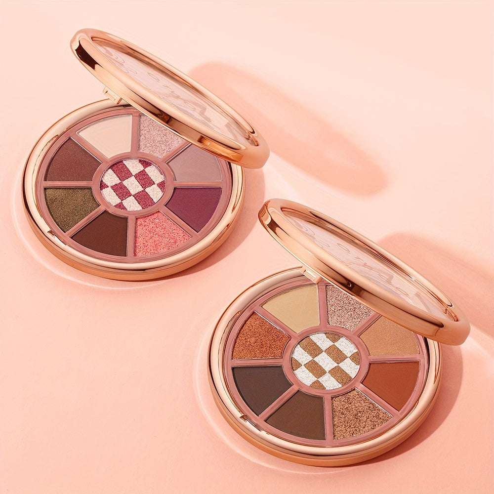 O.TWO.O Velvet Smooth Eyeshadow Palette - 9 Vibrant Colors, Matte & Shimmer Finish, Long-Lasting High Pigment Makeup with Rose Golden Compact, Perfect for Valentine’s Day or Everyday Glam