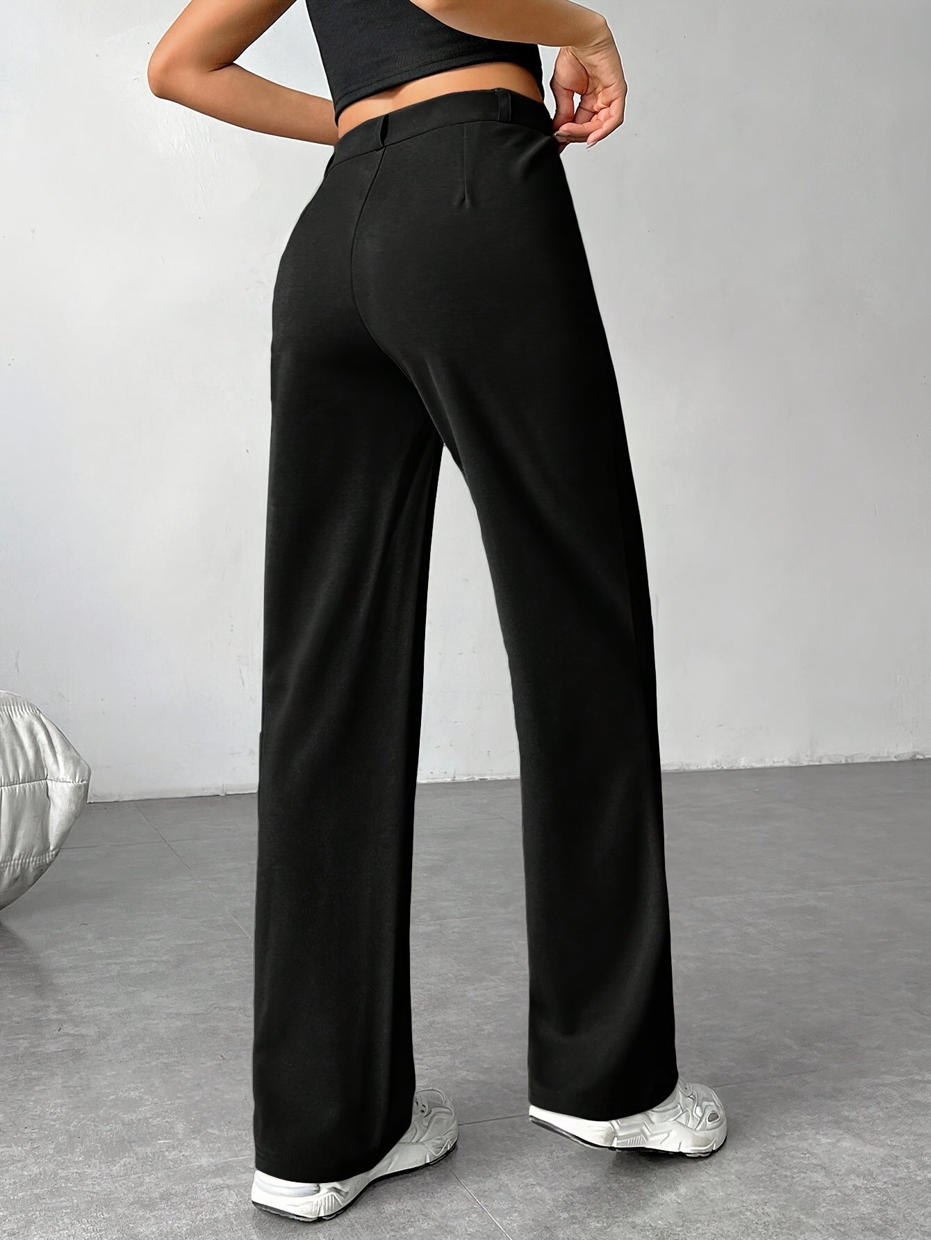 Women'S Casual Fit Straight Pants with Zipper - Solid Color, Woven Polyester, Adult Spring/Fall Collection