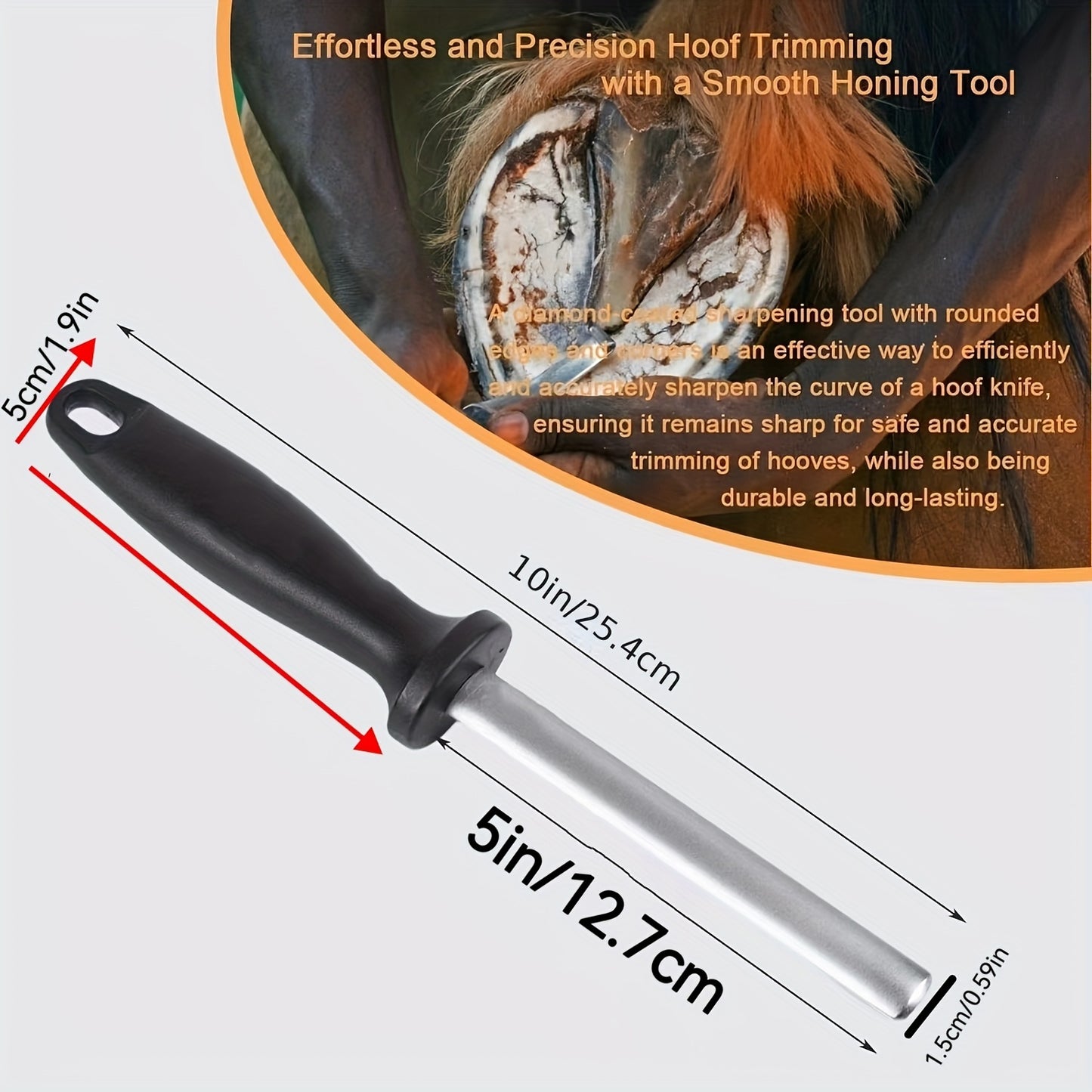 12.7cm Farrier Hoof Trimming Tool with Diamond-Coated Sharpening Rod for Horses - Durable Iron Alloy Loop Knife and Hoof Knife Sharpener Set for Precise and Effortless Grooming