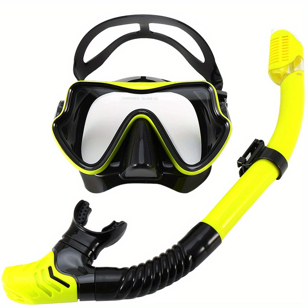 Unisex Premium Snorkeling Goggles with Wide-Angle View - Large Frame Silicone Mask & Anti-fog Breathing Tube Set for Comfortable, Leak-proof Diving Adventures
