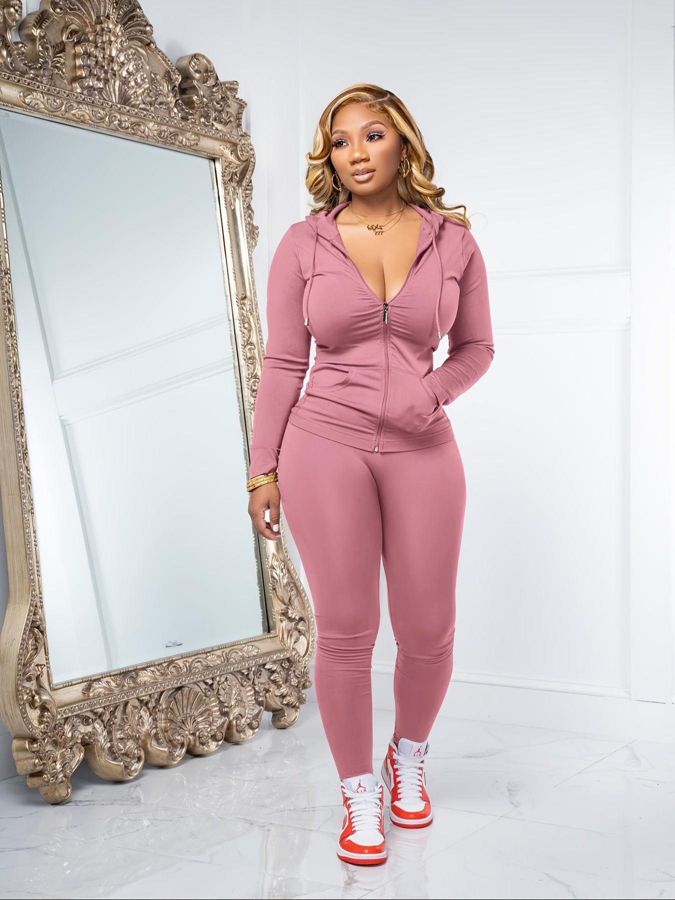 Women Two Piece Outfits Workout Sets Bodycon Tracksuit Long Sleeve Zip Up Hoodie Jacket Jogger Matching Sweat Pants Set