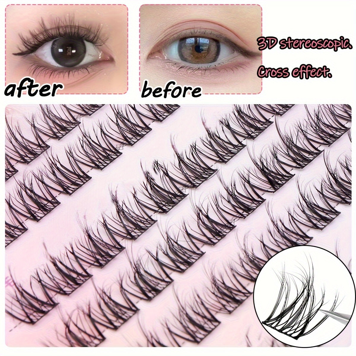 80 Clusters of 5D Faux Mink Eyelash Clusters Self-Adhesive with No Need for Glue The False Eyelashes Present a Fluffy and Messy Look Being Easy to Apply and Reusable