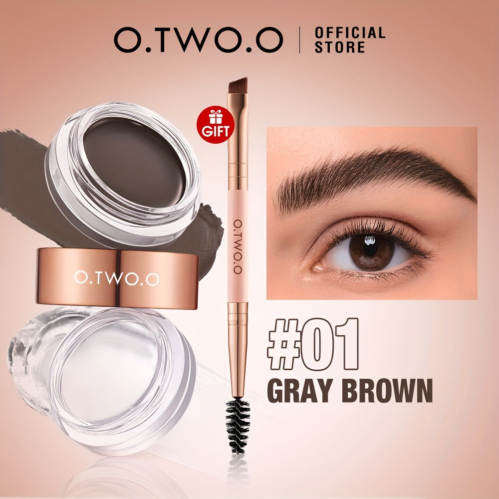 24-hour Waterproof O.TWO.O Eyebrow Cream and Wax - Natural, Long-lasting, Ultra Thin Slanted Brush for Precise Application, Concealer, and Shaping - Suitable for All Skin Types