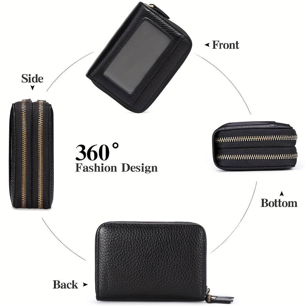 1pc Ciephia Women's RFID Blocking Wallet - Slim Top-Grain Cowhide Credit Card Holder with Zipper Closure, Multiple Card Slots & Coin Pocket, Compact Black Genuine Leather Purse for Women, Gift for Her, Sleek Women's Accessory