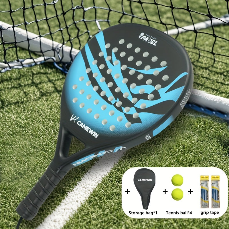 1set, Carbon Fiber Padel Tennis Racket, 2 Tennis Balls, 2 Racket Overgrips And 1 Storage Bag, Outdoor Sports Training Equipment