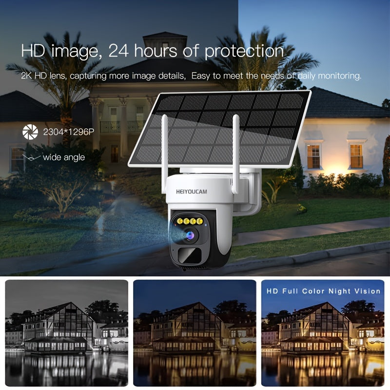 2K Pan Tilt 360° Solar-Powered Outdoor Wireless Security Camera With 3MP Color Night Vision, 2-Way Talk, Motion Detection, Perfect Gift For Birthdays, Easter, President's Day, Boys & Girlfriends