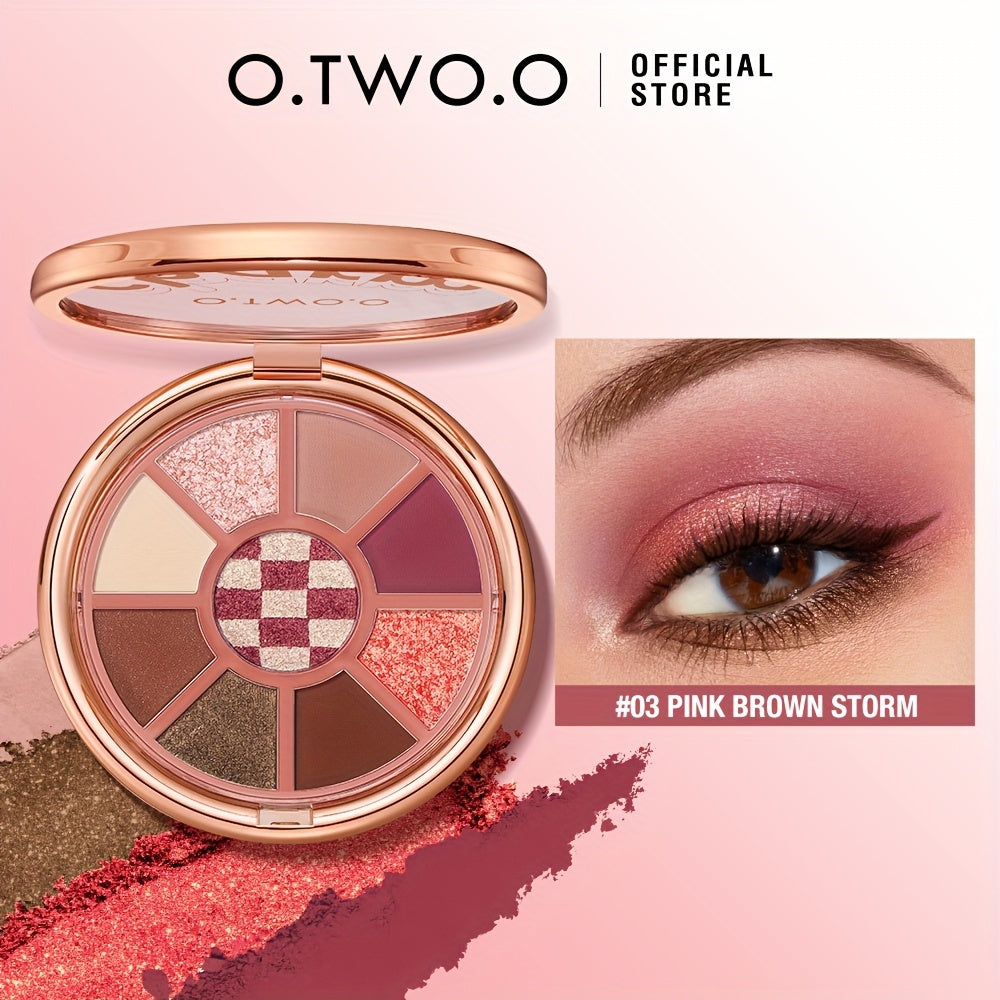 O.TWO.O Velvet Smooth Eyeshadow Palette - 9 Vibrant Colors, Matte & Shimmer Finish, Long-Lasting High Pigment Makeup with Rose Golden Compact, Perfect for Valentine’s Day or Everyday Glam
