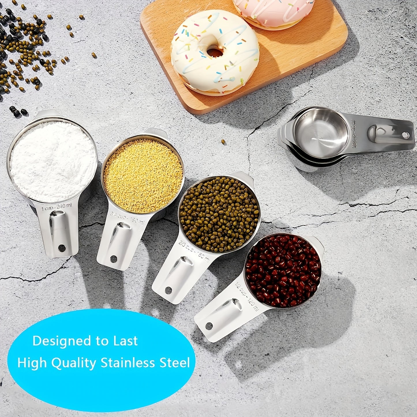 20pcs/set, Measuring Cups And Spoons Set, Stainless Steel Measuring Cups And Spoons Set, Including Stackable Measuring Cup And Measuring Spoons, 1 Leveler For Dry And Liquid Ingredients, Baking Tools, Kitchen Stuff