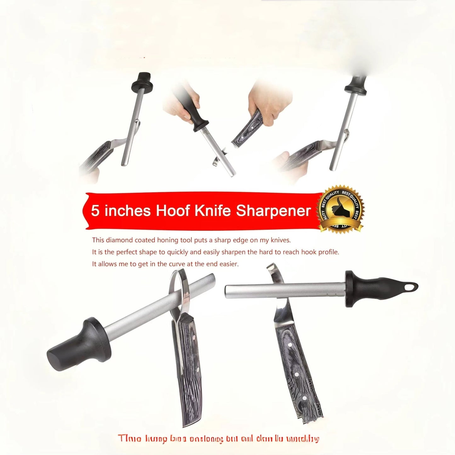 12.7cm Farrier Hoof Trimming Tool with Diamond-Coated Sharpening Rod for Horses - Durable Iron Alloy Loop Knife and Hoof Knife Sharpener Set for Precise and Effortless Grooming