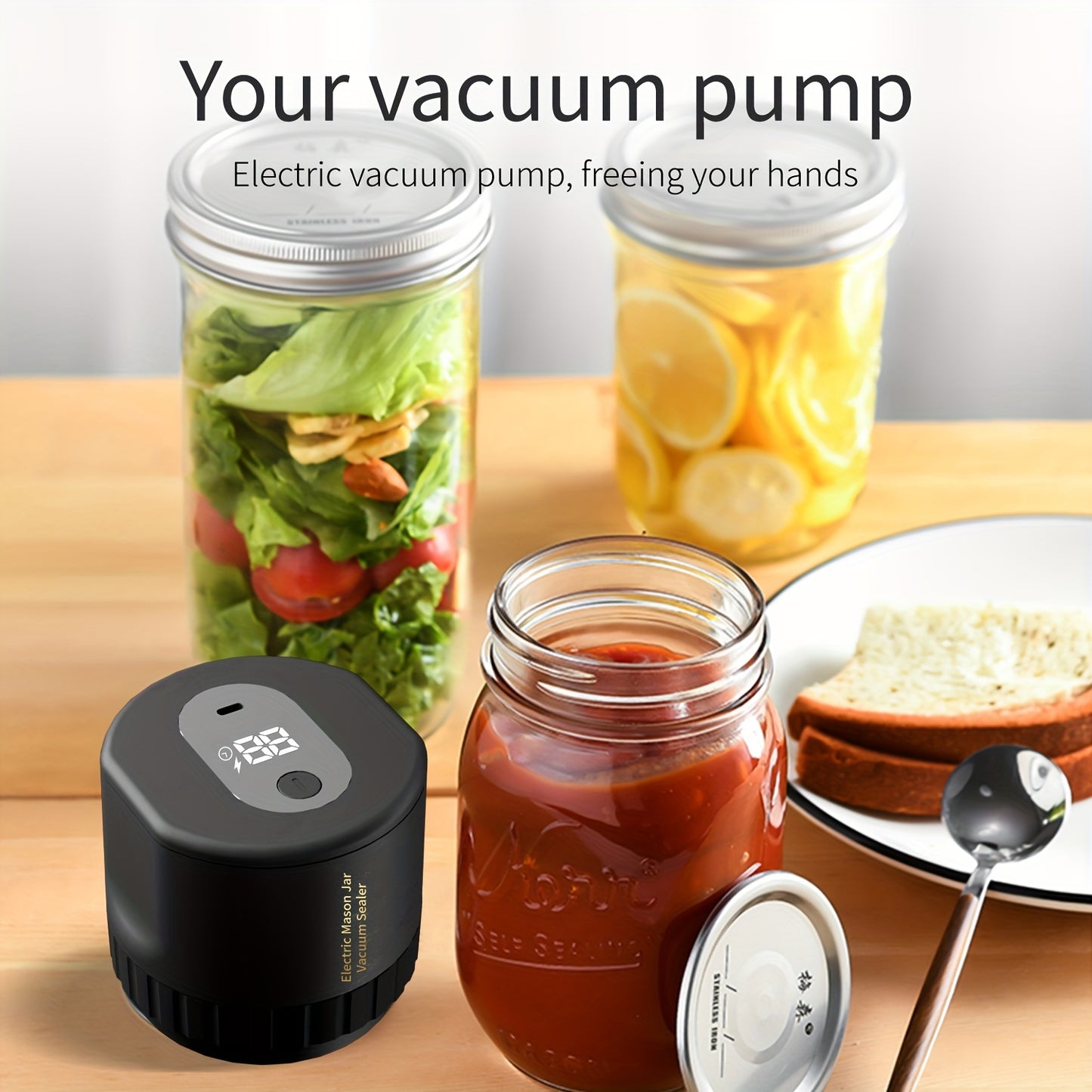 1pc, Electric Mason Jar Vacuum Sealer, Automatic Vacuum Pump With One-Touch Operation, Leak-Proof Seal For Regular And Wide-Mouth Canning Jar, Portable Food Saver For Freezer Dried Food Storage, Kitchen Tools