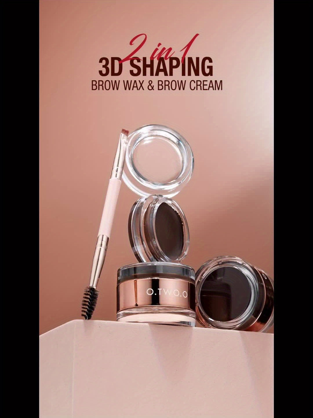 24-hour Waterproof O.TWO.O Eyebrow Cream and Wax - Natural, Long-lasting, Ultra Thin Slanted Brush for Precise Application, Concealer, and Shaping - Suitable for All Skin Types