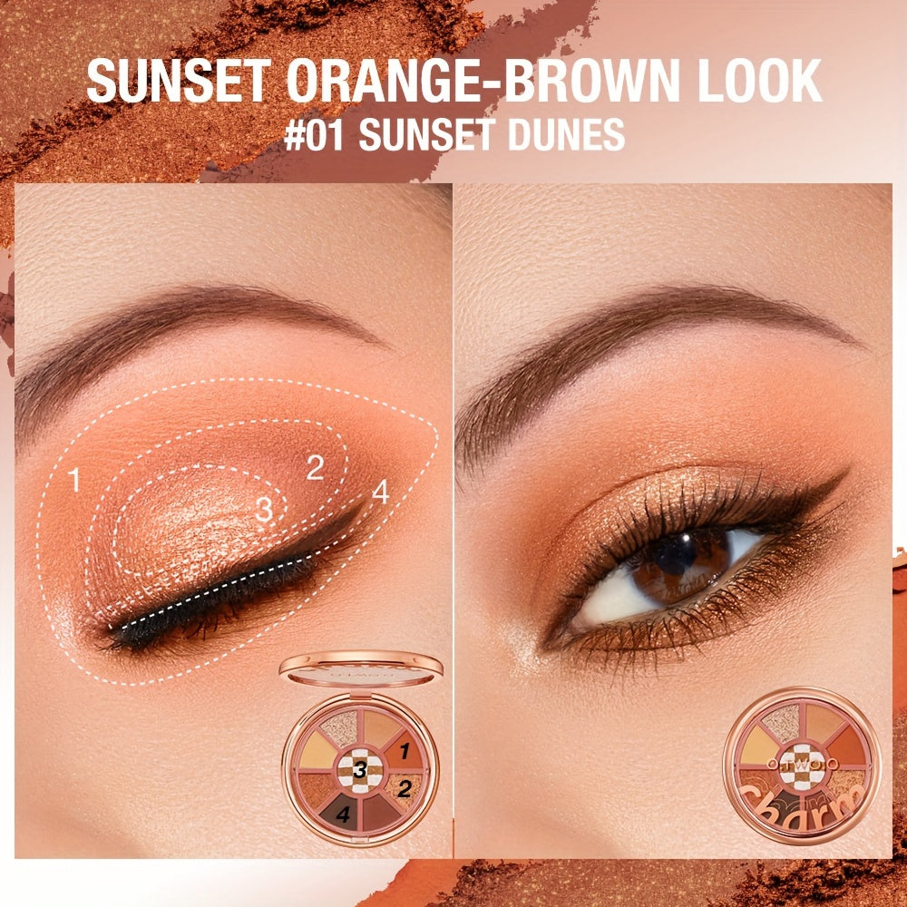 O.TWO.O Velvet Smooth Eyeshadow Palette - 9 Vibrant Colors, Matte & Shimmer Finish, Long-Lasting High Pigment Makeup with Rose Golden Compact, Perfect for Valentine’s Day or Everyday Glam