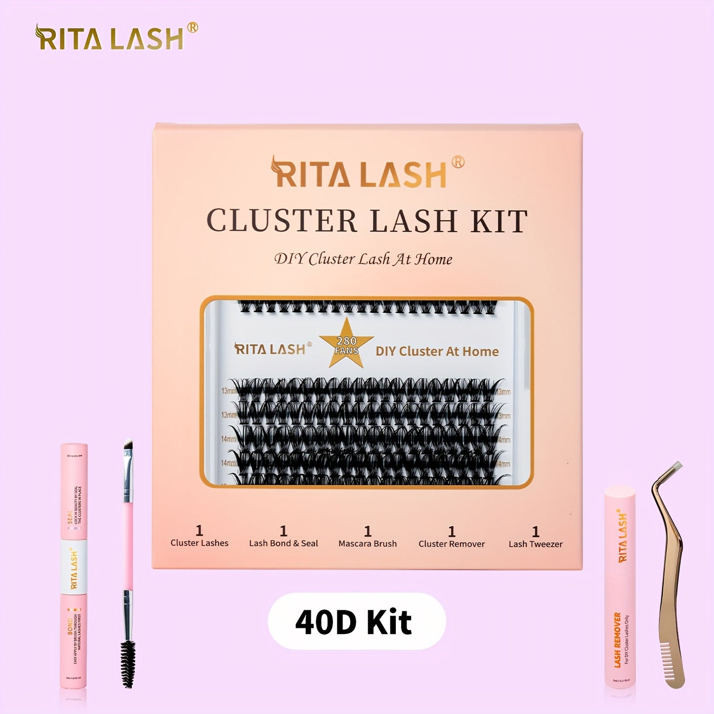 RITALASH DIY Lash Extension Kit, 280 Pcs Lash Clusters With Lash Bond And Seal, Mascara Brush Cluster Lash Glue Remover, Lash Applicator
