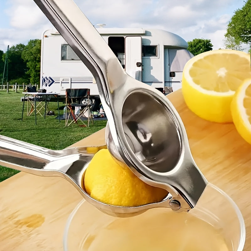 Compact Stainless Steel Manual Fruit Juicer - Portable & Easy to Use for Citrus, Pomegranates, Lemons - Perfect for Travel, On-the-Go, and Outdoor Use - No Electricity Needed, Citrus Juicer