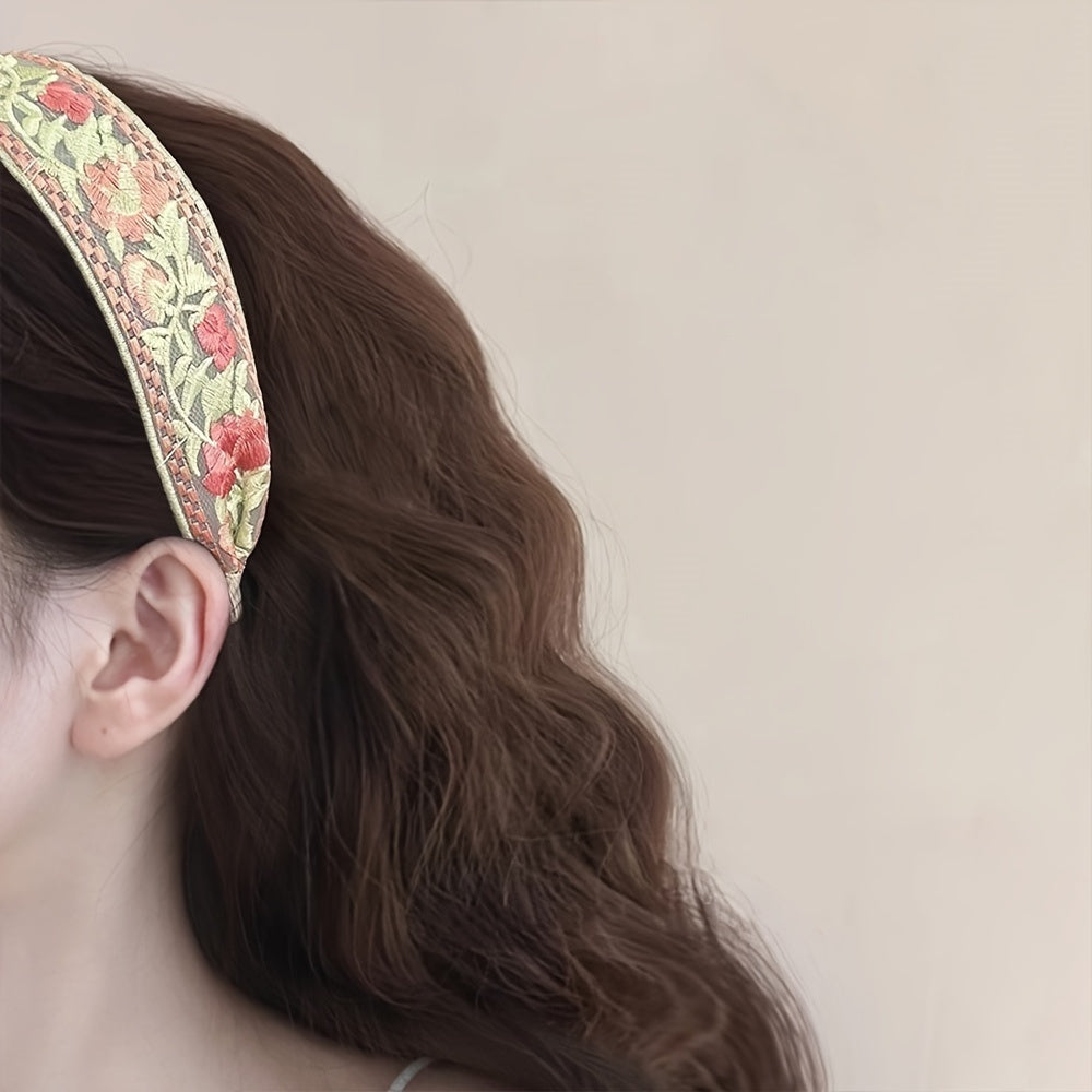 Elegant Boho Embroidered Floral Headband Set - Wide, Vintage-Inspired Hairbands for Women