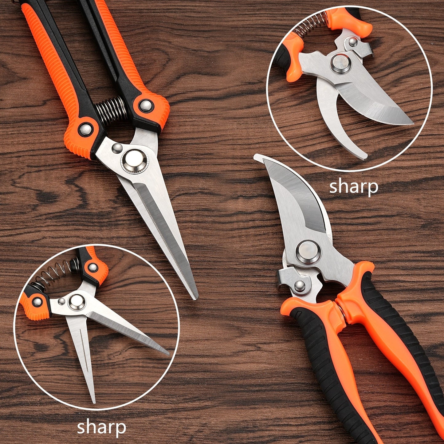 5 Packs, Garden Pruning Shears Stainless Steel Blades, Handheld Scissors Set With Gardening Gloves, Heavy Duty Garden Bypass Pruning Shears, Tree Trimmers Secateurs, Hand Pruner (Orange), Soft Cushion Grip Handle Clippers For