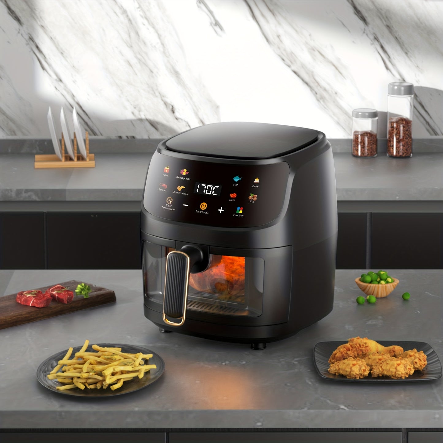 Large Capacity Australian Visual Air Fryer With Color Touch Screen - Perfect For Baked French Fries, Grilled Chicken, And Steak - Convenient For Family Use