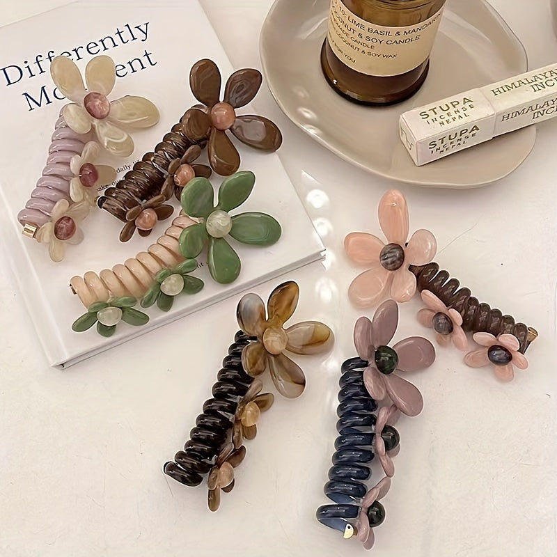 Floral Bubble Braided Hair Ties Set For Women, Elegant Cute Chic Spiral Elastic Hair Ties, Quick & Easy To Use, Perfect For Birthday Holiday Party Favor Daily Wear, Christmas Gifts For Her