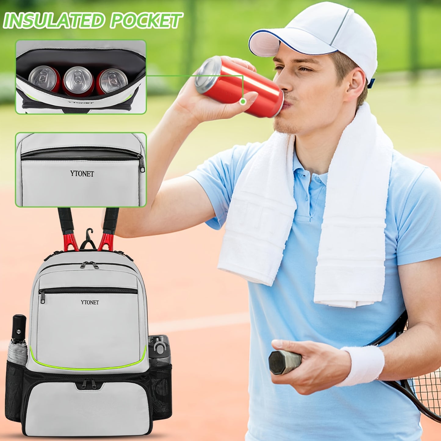 Large Capacity Tennis Badminton Backpack For Men Women, Waterproof Ball Bag With Insulated Pocket And Ventilated Shoe Compartment, Hold 1-2 Racket Storage Sports Bag, Nice Thanksgiving, Christmas, New Year's gifts