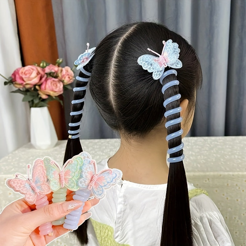 2 Cute Three-Dimensional Butterfly Phone Line Hair Rings, Suitable for Girls, High Elasticity Phone Line Hair Rings, Mixed Color Resin And Embroidered Butterfly Headpieces, Suitable for Daily And Casual Wear, Suitable for All