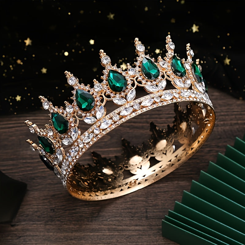 1pc Luxurious Golden-Plated Alloy Bridal Tiara with Sparkling Red Rhinestones - Elegant Boho Style Wedding Headpiece, Glamorous Hair Accessory for Ceremonies & Receptions, Sophisticated Look for Women, Photography Headpiece|E