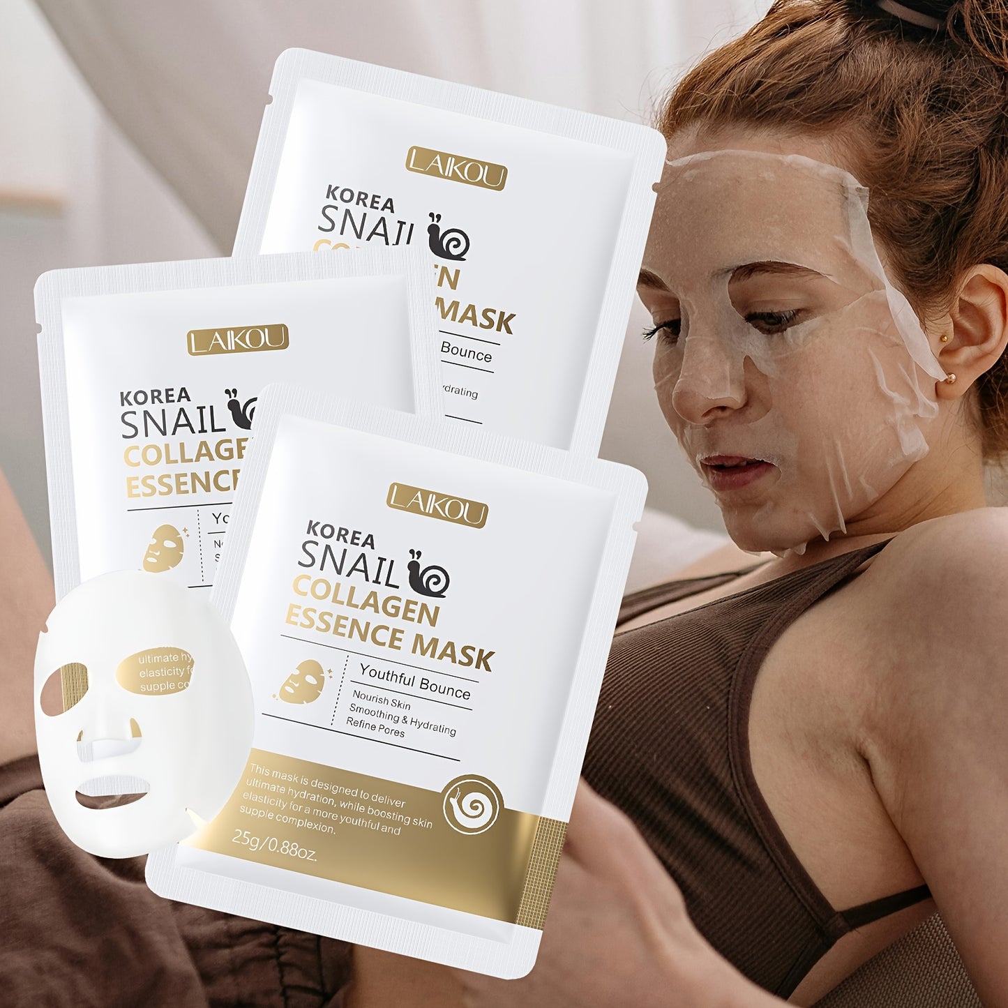 Hydrate Your Skin Using The LAIKOU Sheet Mask Set, Which Includes 15 Masks: 5 with Vitamin C, 5 with Korean Snail Essence, And 5 with Japanese Sakura. This Essence-Rich Mask Collection Makes a Perfect Gift for Christmas, Vale